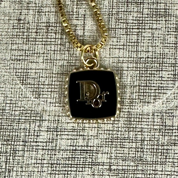 Dior Black and Gold Plated Square Pendant Necklace - upcycled - Picture 1 of 7